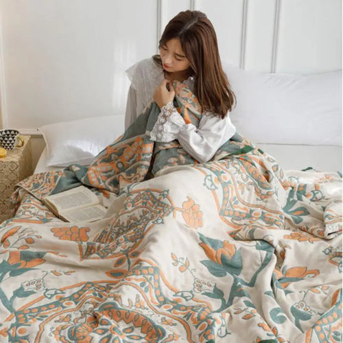 1Pc Cotton Four Layer Gauze Summer Cool Thin Blanket, Soft Breathable Air-Conditioned Blanket, Single Double Bed Nap Blanket