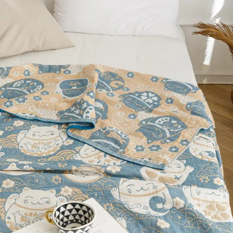 1Pc Cotton Four Layer Gauze Summer Cool Thin Blanket, Soft Breathable Air-Conditioned Blanket, Single Double Bed Nap Blanket