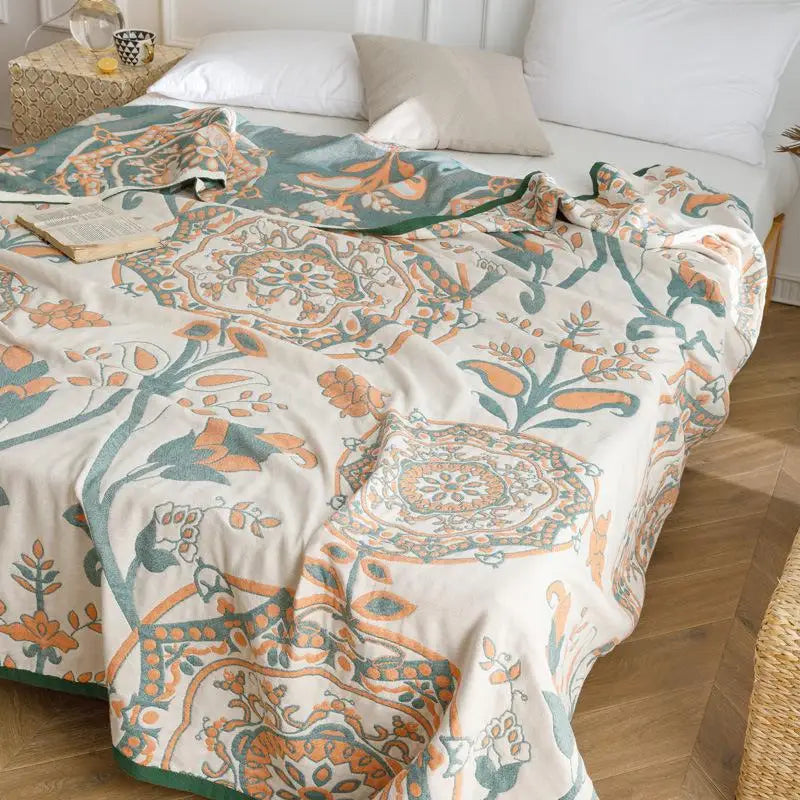 1Pc Cotton Four Layer Gauze Summer Cool Thin Blanket, Soft Breathable Air-Conditioned Blanket, Single Double Bed Nap Blanket