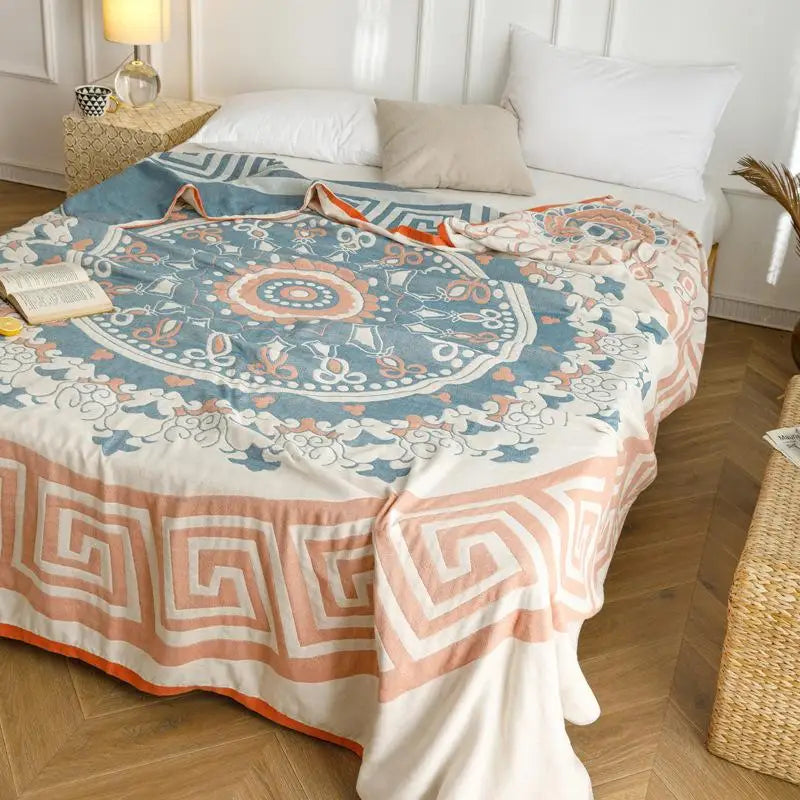 1Pc Cotton Four Layer Gauze Summer Cool Thin Blanket, Soft Breathable Air-Conditioned Blanket, Single Double Bed Nap Blanket