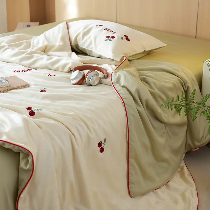 3Pcs Ice Silk Summer Cool Quilt Set with Pillowcases, Fresh and Cool Air Conditioning Quilt Blanket, Machine Washable
