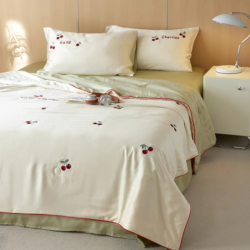 3Pcs Ice Silk Summer Cool Quilt Set with Pillowcases, Fresh and Cool Air Conditioning Quilt Blanket, Machine Washable