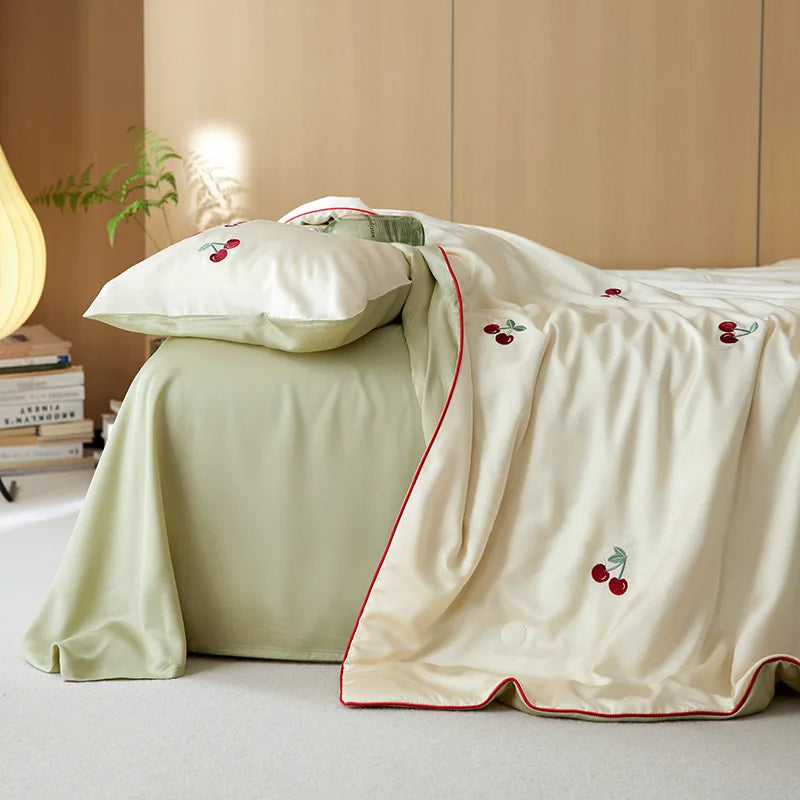 3Pcs Ice Silk Summer Cool Quilt Set with Pillowcases, Fresh and Cool Air Conditioning Quilt Blanket, Machine Washable