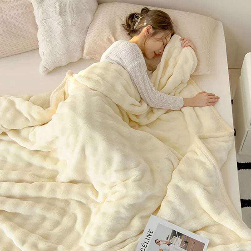 A-Class Bubble Rabbit Plush Sofa Blanket Luxury Thickened Warm Office Nap Blankets Sleeping Naked Comforter for All Seasons