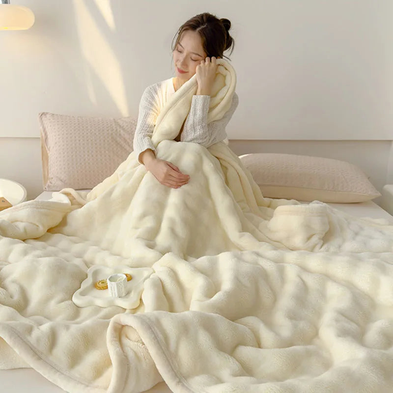 A-Class Bubble Rabbit Plush Sofa Blanket Luxury Thickened Warm Office Nap Blankets Sleeping Naked Comforter for All Seasons