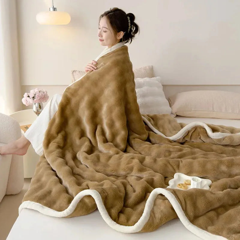 A-Class Bubble Rabbit Plush Sofa Blanket Luxury Thickened Warm Office Nap Blankets Sleeping Naked Comforter for All Seasons