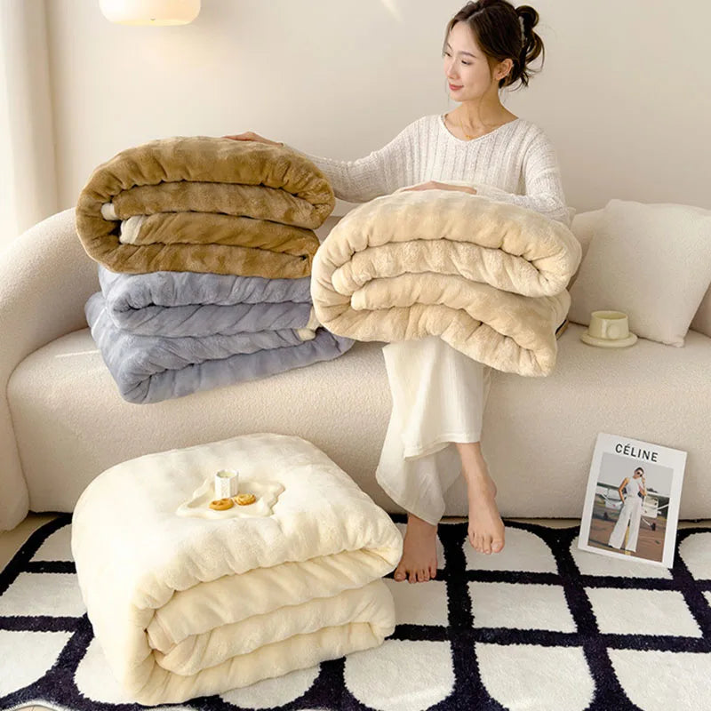 A-Class Bubble Rabbit Plush Sofa Blanket Luxury Thickened Warm Office Nap Blankets Sleeping Naked Comforter for All Seasons