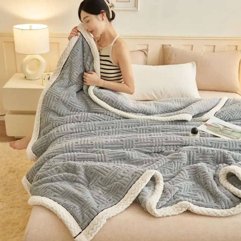 A-Class Jacquard Velvet Blanket, Thick Warm Winter Bed Sheet Covering Blanket, Sofa Nap Air Conditioning Blanket, Office Blanket