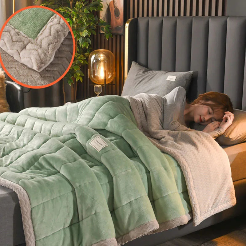 Autumn and Winter Coral Velvet Quilted Blanket Thickened Keep Warm Office Nap Blanket Solid Color Versatile Quilt for Single