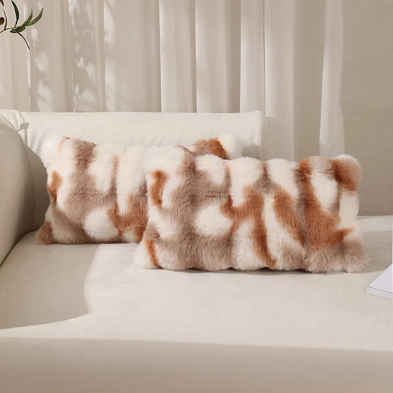 Bubble Velvet Faux Rabbit Fur Sofa Pillow Tie Dye Plush Living Room Balcony Body Pillow Cozy Napping Pillow for Autumn Winter