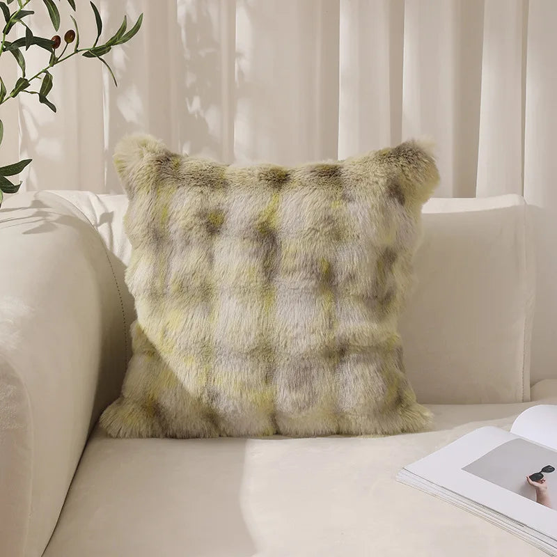 Bubble Velvet Faux Rabbit Fur Sofa Pillow Tie Dye Plush Living Room Balcony Body Pillow Cozy Napping Pillow for Autumn Winter
