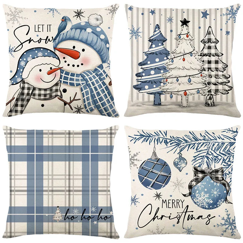Christmas Printed Pillow Cover Without Core 4 Pcs Polyester Bedside Pillowcases for Holiday Comfortable Home Textile Accessories