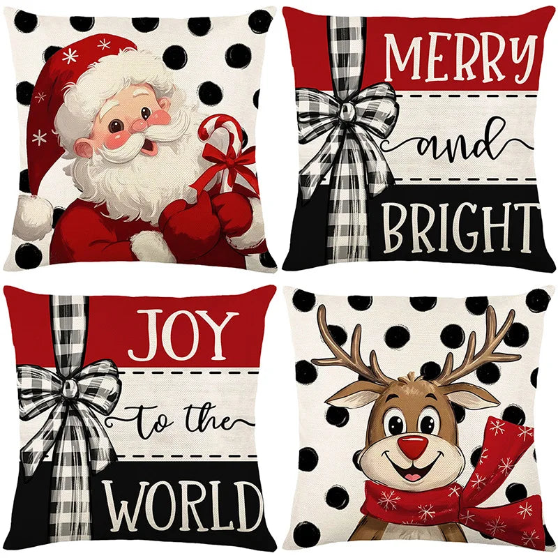 Christmas Printed Pillow Cover Without Core 4 Pcs Polyester Bedside Pillowcases for Holiday Comfortable Home Textile Accessories