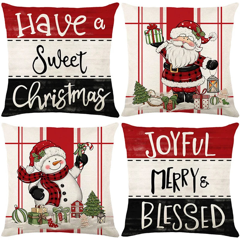 Christmas Printed Pillow Cover Without Core 4 Pcs Polyester Bedside Pillowcases for Holiday Comfortable Home Textile Accessories