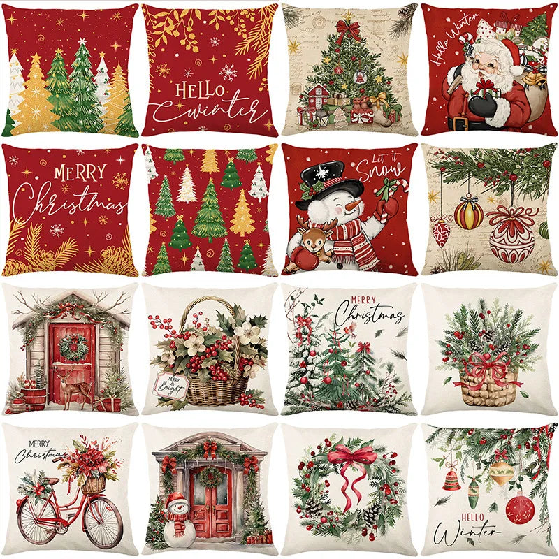 Christmas Printed Pillow Cover Without Core 4 Pcs Polyester Bedside Pillowcases for Holiday Comfortable Home Textile Accessories