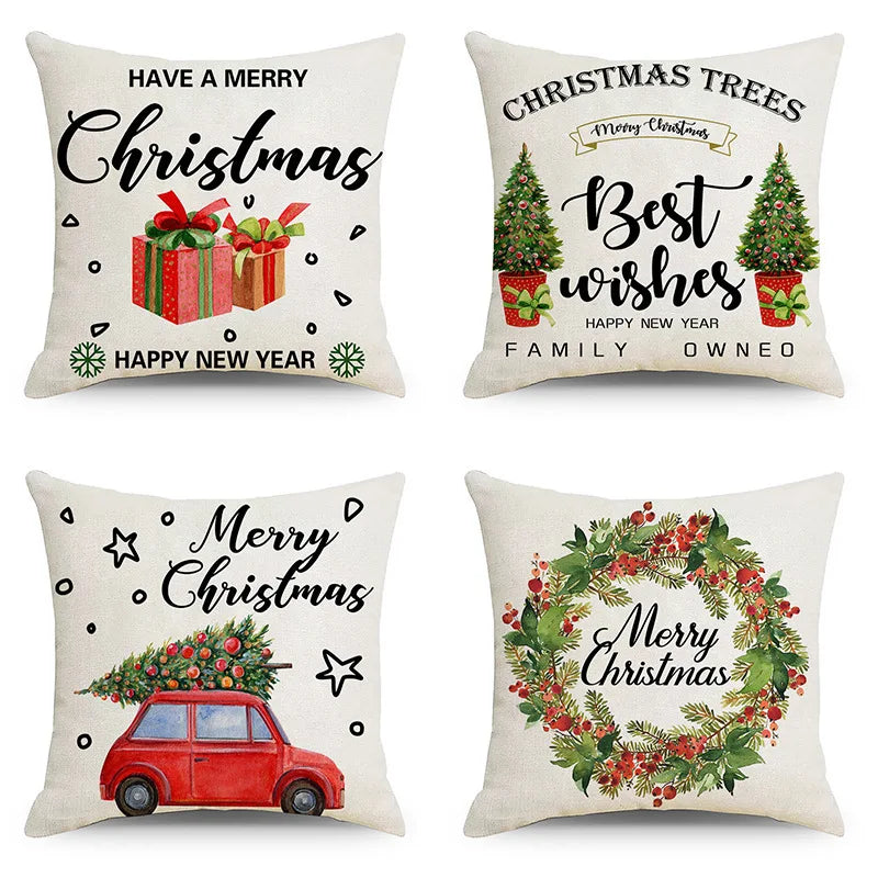 Christmas Single-Sided Printed Home Pillowcase Linen Dustproof Durable Nap Pillow Cover Cozy Pillow Case for Adults Children