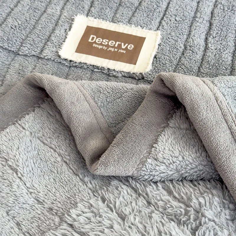 Double Sided Velvet Striped Quilted Blanket Soft Coral Velvet Sofa Cover for Office Home Napping Quilt for Summer and Autumn