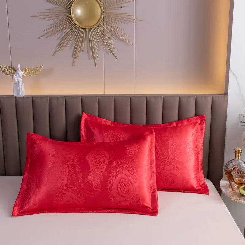 European Satin Jacquard Pillowcase Exquisite Breathable Solid Pillow Cases for Hot Sleepers Summer Autumn Cooling Feel Bedding