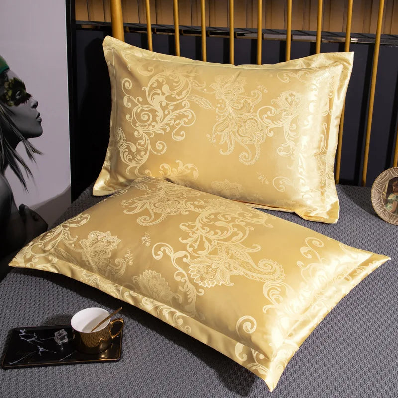 European Satin Jacquard Pillowcase Exquisite Breathable Solid Pillow Cases for Hot Sleepers Summer Autumn Cooling Feel Bedding