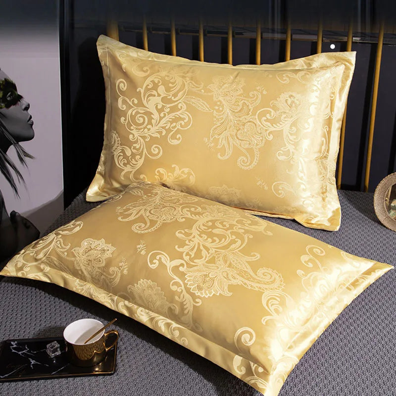 European Satin Jacquard Pillowcase Exquisite Breathable Solid Pillow Cases for Hot Sleepers Summer Autumn Cooling Feel Bedding