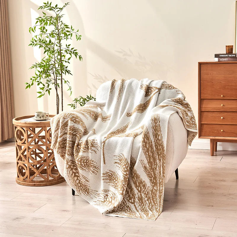 Golden Wheat Ear Knitted Soft Blanket Skin Friendly Multifunctional Air Conditioning Cover Blanket High-Quality Office Nap Shawl