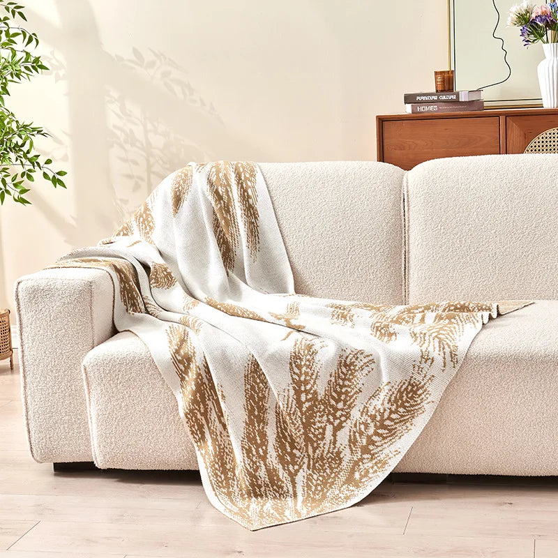 Golden Wheat Ear Knitted Soft Blanket Skin Friendly Multifunctional Air Conditioning Cover Blanket High-Quality Office Nap Shawl