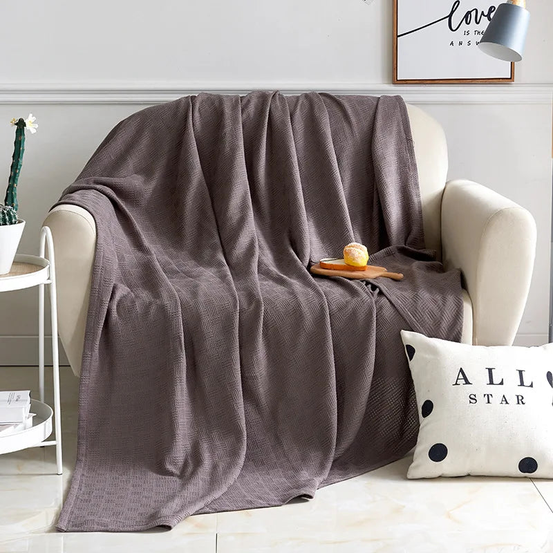High End Breathable Office Blanket Summer 100% Cotton Waffle Towel Quilt Skin-friendly Machine Washable Single Picnic Blanket