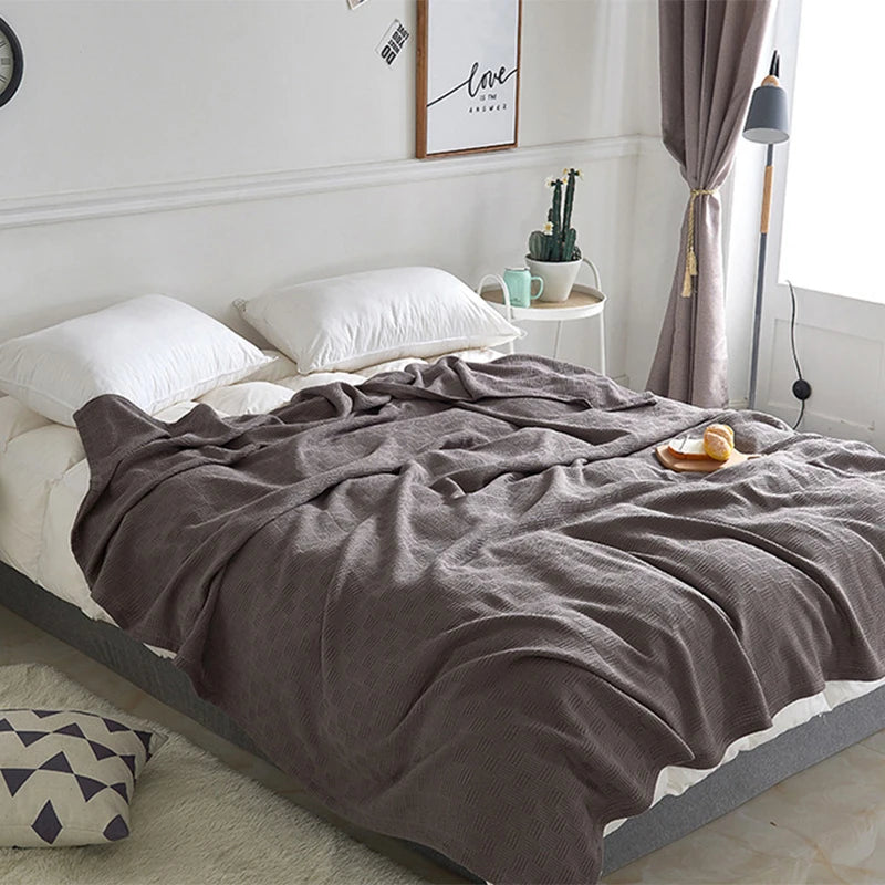 High End Breathable Office Blanket Summer 100% Cotton Waffle Towel Quilt Skin-friendly Machine Washable Single Picnic Blanket