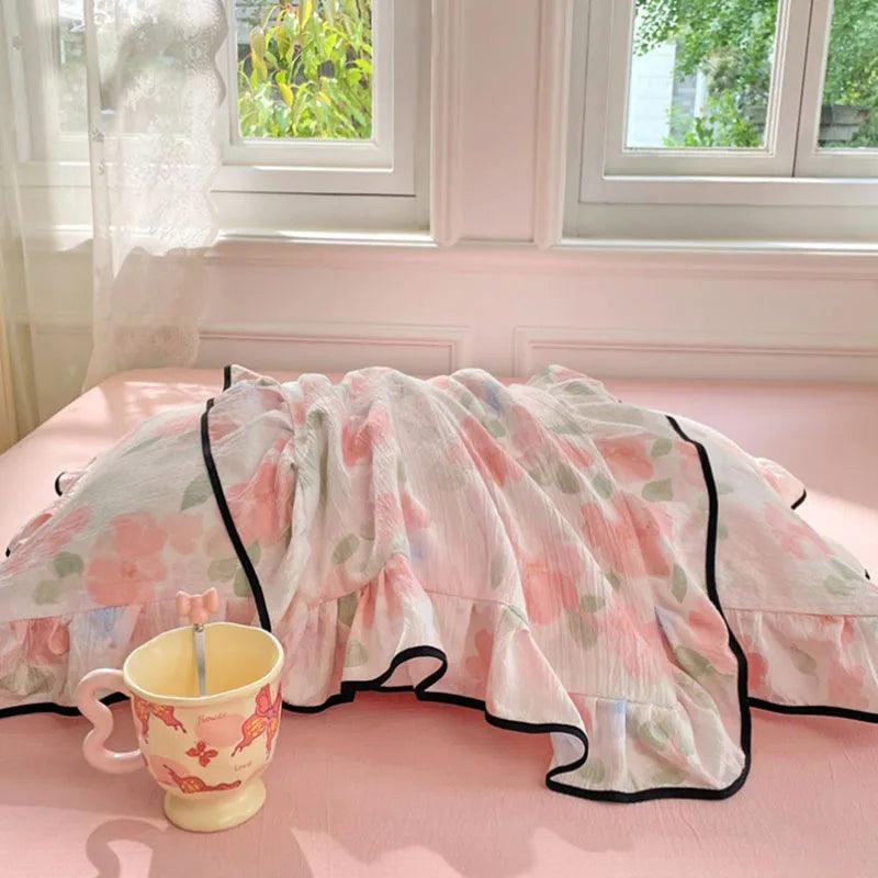 Korean Double-Layer Yarn Lace Pillowcase 48X74Cm 2 Pcs Elegant Flower Printed Pillow Cover Skin-Friendly Breathable Pillow Case