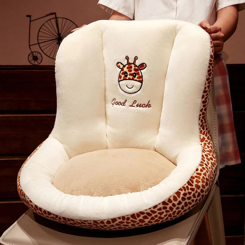 Leopard Print One-Piece Cushion with Backrest Velvet Seat Cushion for Office Bedroom Car Soft Sedentary Artifact for Hip Support
