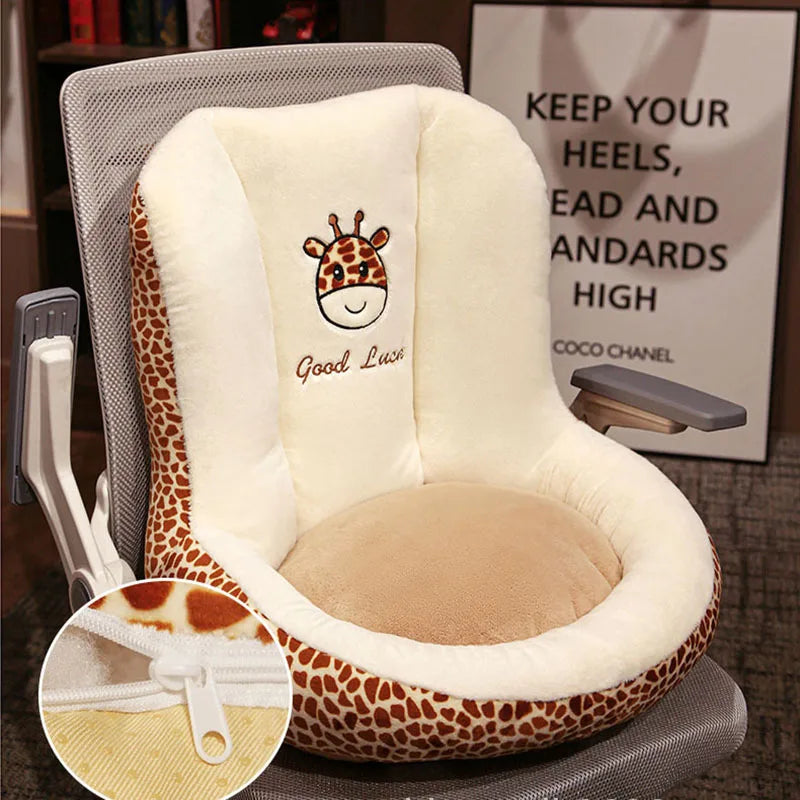 Leopard Print One-Piece Cushion with Backrest Velvet Seat Cushion for Office Bedroom Car Soft Sedentary Artifact for Hip Support
