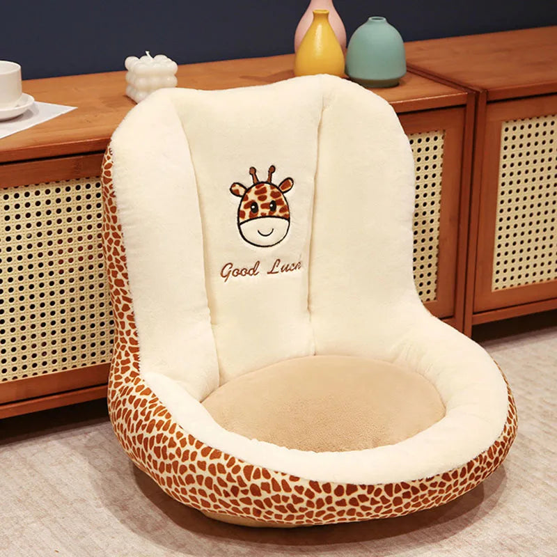 Leopard Print One-Piece Cushion with Backrest Velvet Seat Cushion for Office Bedroom Car Soft Sedentary Artifact for Hip Support