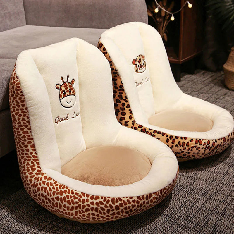 Leopard Print One-Piece Cushion with Backrest Velvet Seat Cushion for Office Bedroom Car Soft Sedentary Artifact for Hip Support