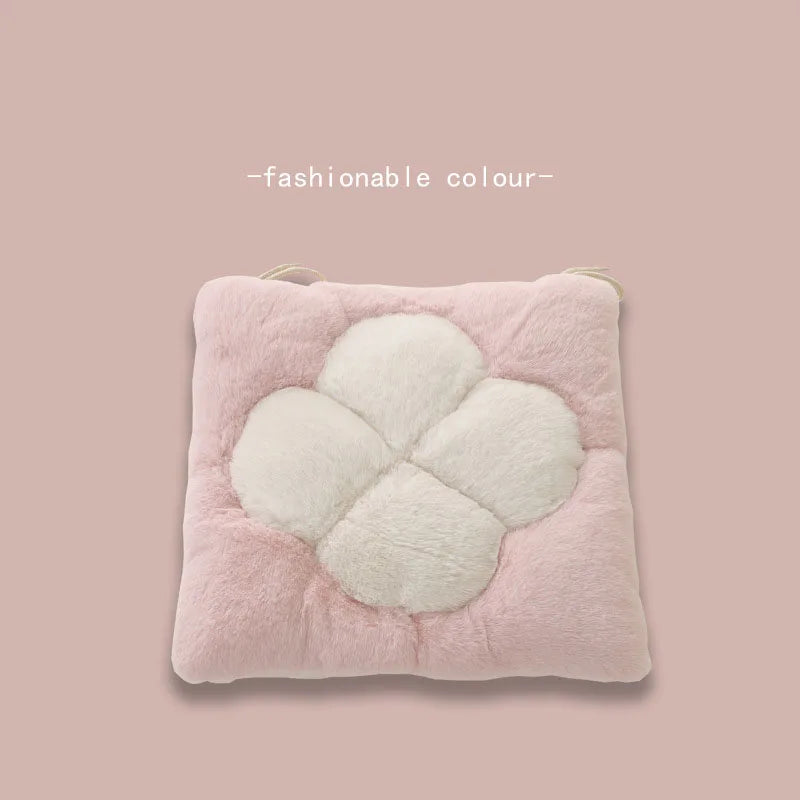 New Plush Flower Cushion for Office Anti Slip Warm Chair Cushion with Straps for Home Comfort Hip Pad for Student Office Workers