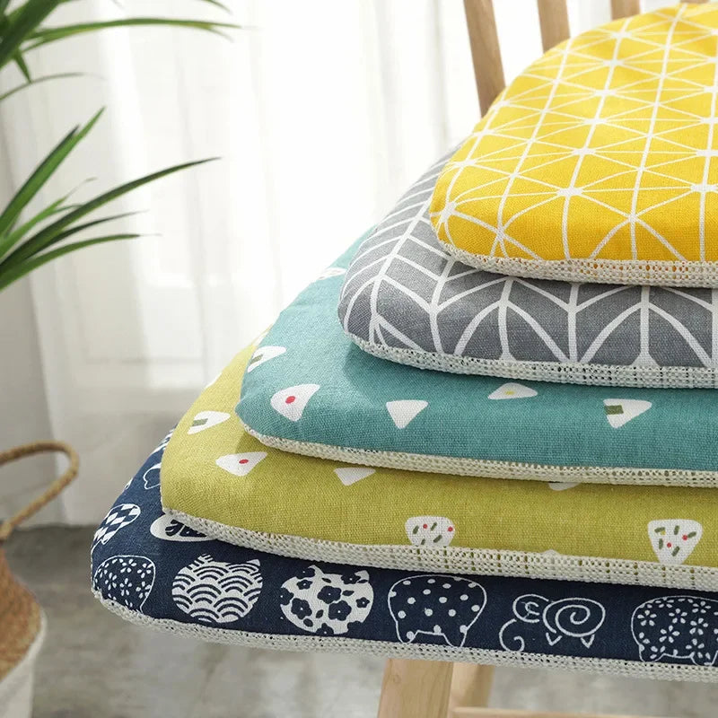 Nordic Print Sponge Dining Chair Cushion Cotton Hemp Non-Slip Dining Decor Chair Cushions Comfor Office Living Stool Cushion