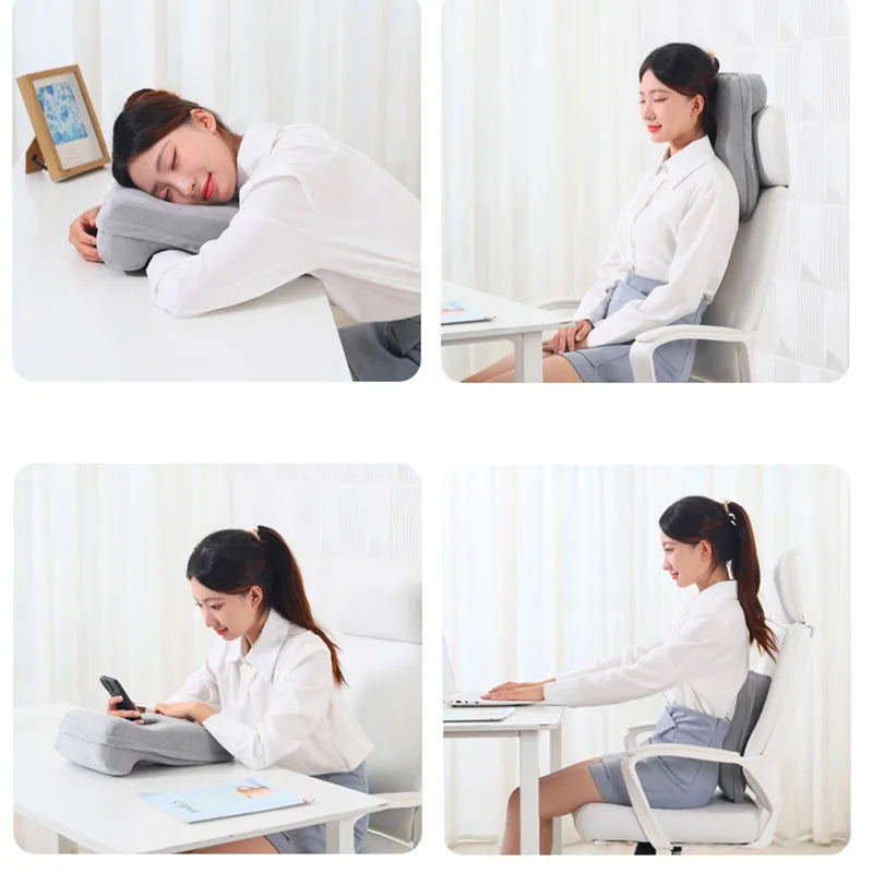 Nordic Solid Nap Pillow for Office Classroom Sleeping Memory Cotton Rebound Neck Pillow Detachable Breathable Waist Cushion