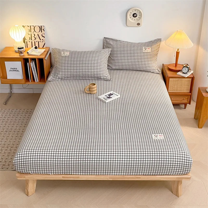 Plaid Style Fitted Sheet Skin-friendly Bed Cover Elastic Bedsheet for Girls Boys Room couvre lit Home Bed Linen(No Pillowcase)