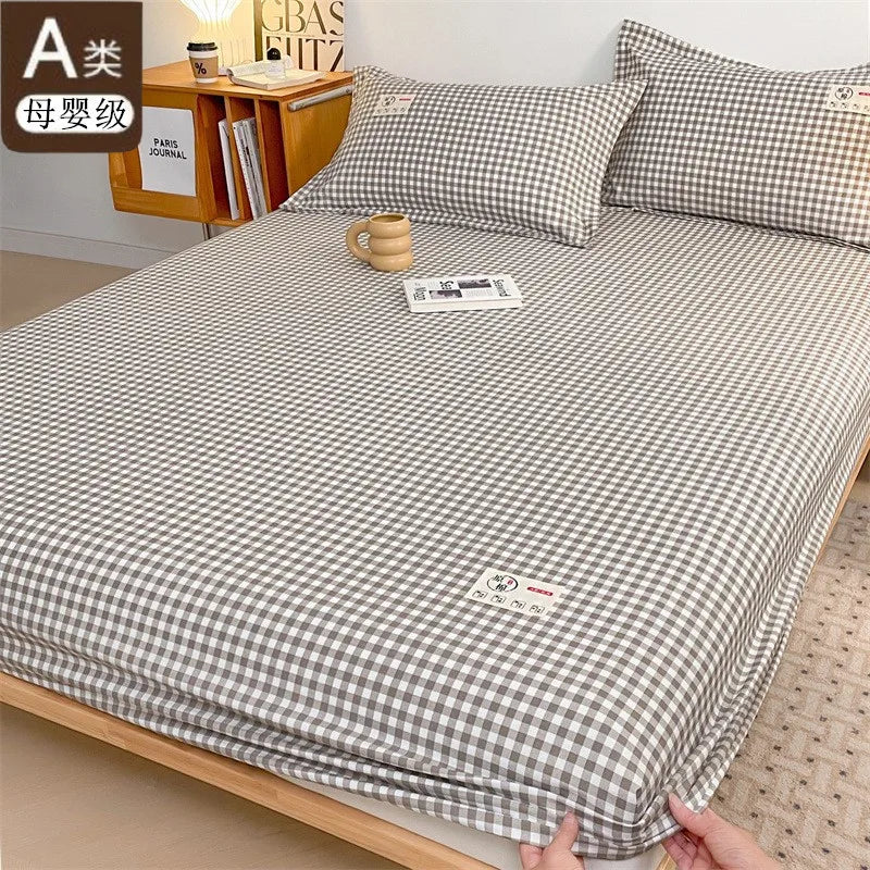 Plaid Style Fitted Sheet Skin-friendly Bed Cover Elastic Bedsheet for Girls Boys Room couvre lit Home Bed Linen(No Pillowcase)