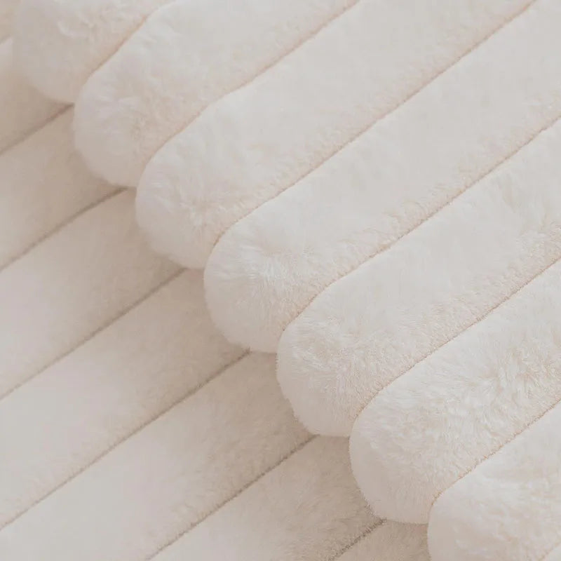 Plain Fuax Rabbit Hair Vertical Bar Pillowcase Nordic Soft Square Cushion Cover for Sofa Warm Pillow Cover for Autumn and Winter