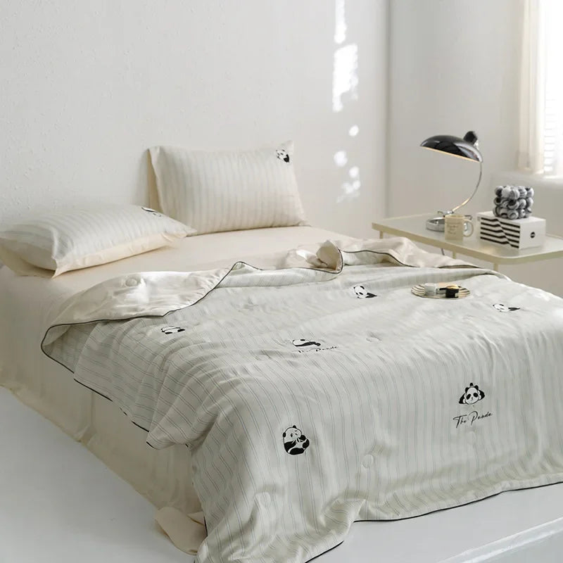 4Pcs Faux Silk Summer Quilt Set with Sheets Pillowcases, Air Conditioning Quilt, Machine Washable Lyocell Fiber Quilt