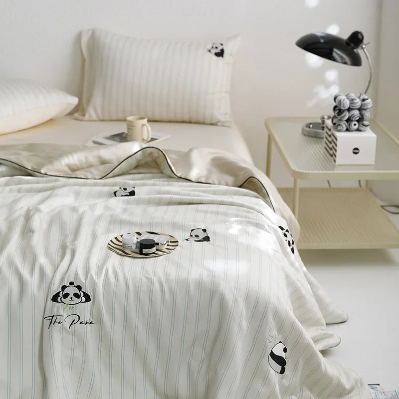 4Pcs Faux Silk Summer Quilt Set with Sheets Pillowcases, Air Conditioning Quilt, Machine Washable Lyocell Fiber Quilt