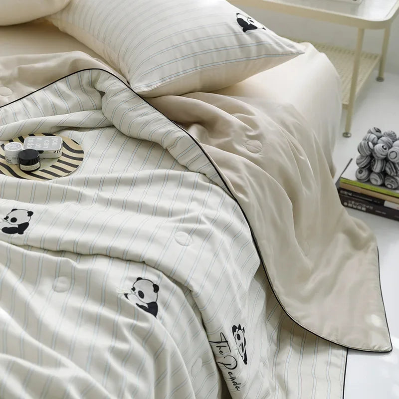 4Pcs Faux Silk Summer Quilt Set with Sheets Pillowcases, Air Conditioning Quilt, Machine Washable Lyocell Fiber Quilt