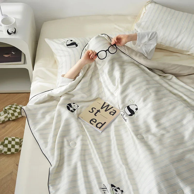 4Pcs Faux Silk Summer Quilt Set with Sheets Pillowcases, Air Conditioning Quilt, Machine Washable Lyocell Fiber Quilt