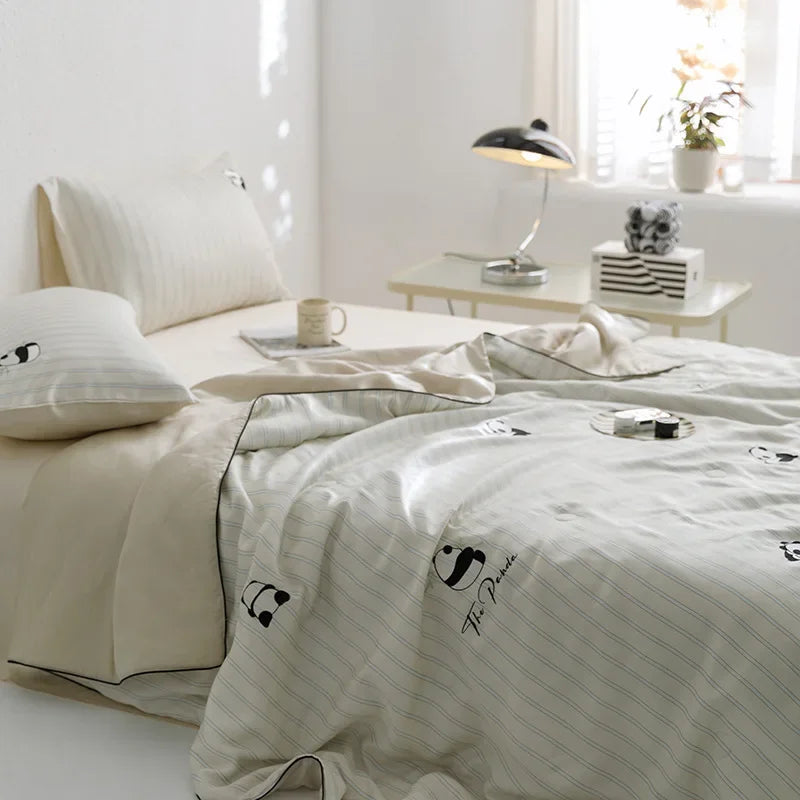 4Pcs Faux Silk Summer Quilt Set with Sheets Pillowcases, Air Conditioning Quilt, Machine Washable Lyocell Fiber Quilt