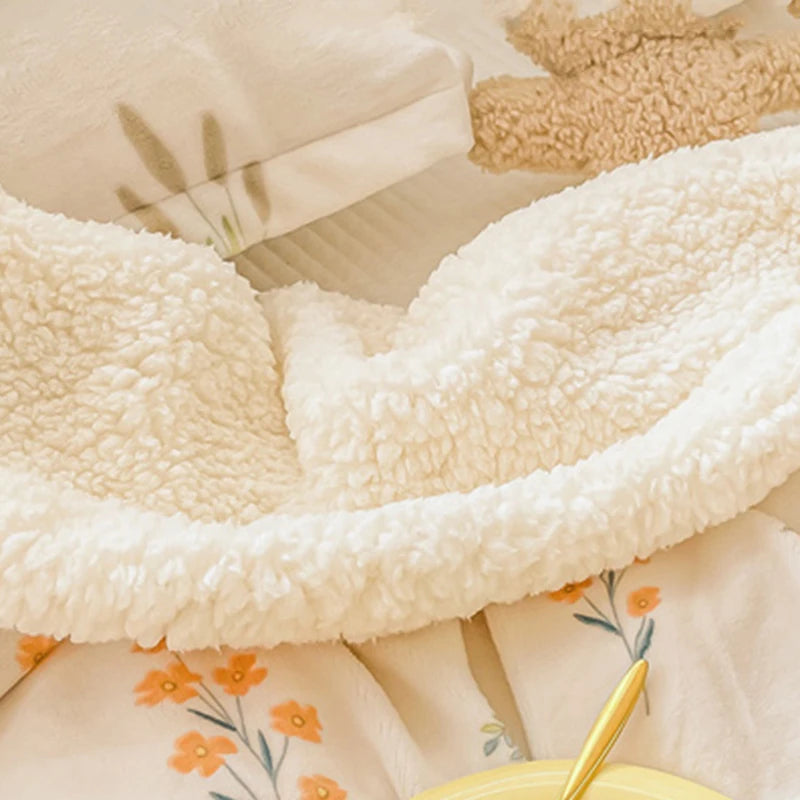 Spring and Autumn Milk Velvet Blanket  Lamb Cashmere Flannel Cartoon Blanket Bed Single Student Dormitory Coral Velvet Quilt