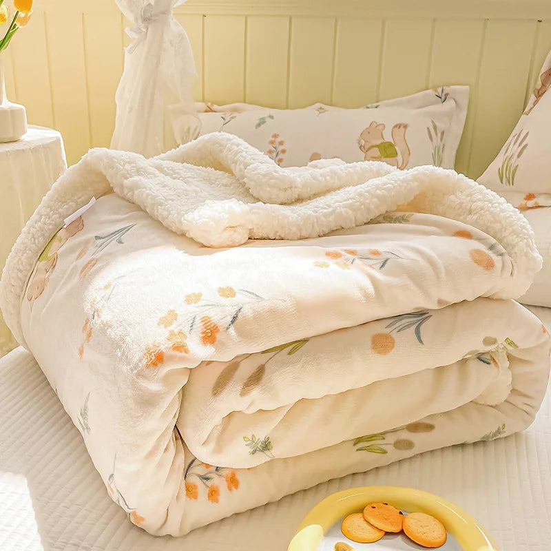 Spring and Autumn Milk Velvet Blanket  Lamb Cashmere Flannel Cartoon Blanket Bed Single Student Dormitory Coral Velvet Quilt