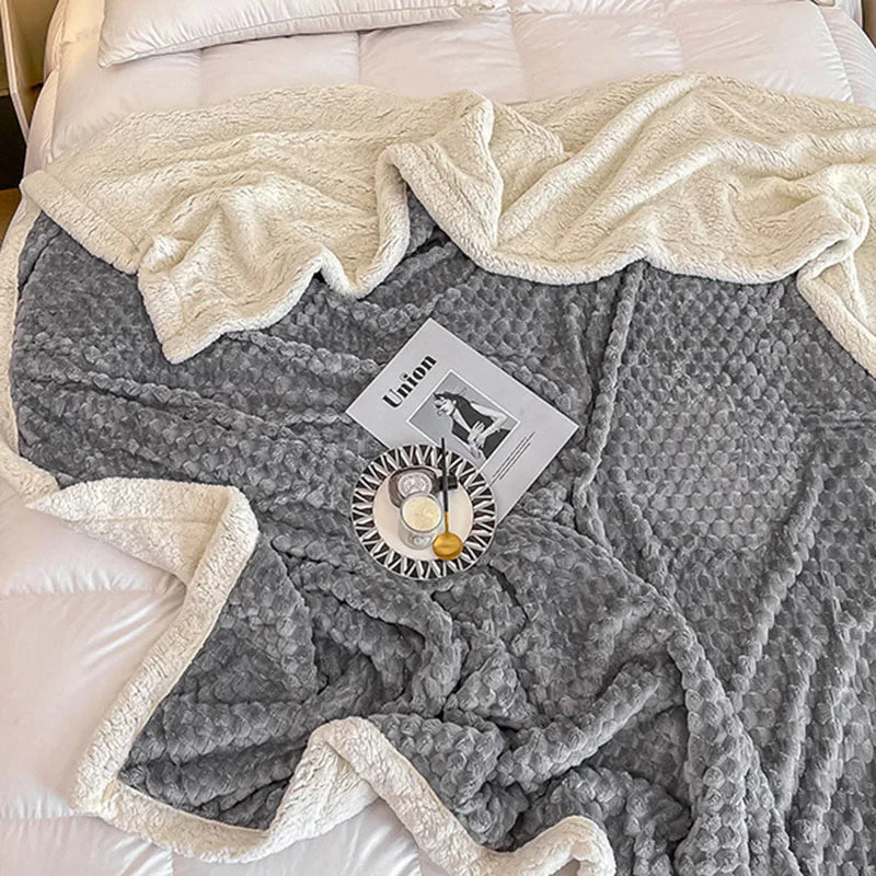 Thick Flannel Jacquard Two-Color Blanket Lamb Wool Warm and Soft Nap Sofa Cover Skin Friendly Queen Single Size Quilt for Home