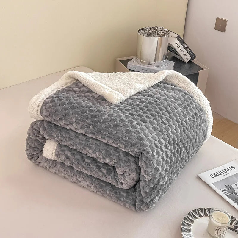 Thick Flannel Jacquard Two-Color Blanket Lamb Wool Warm and Soft Nap Sofa Cover Skin Friendly Queen Single Size Quilt for Home