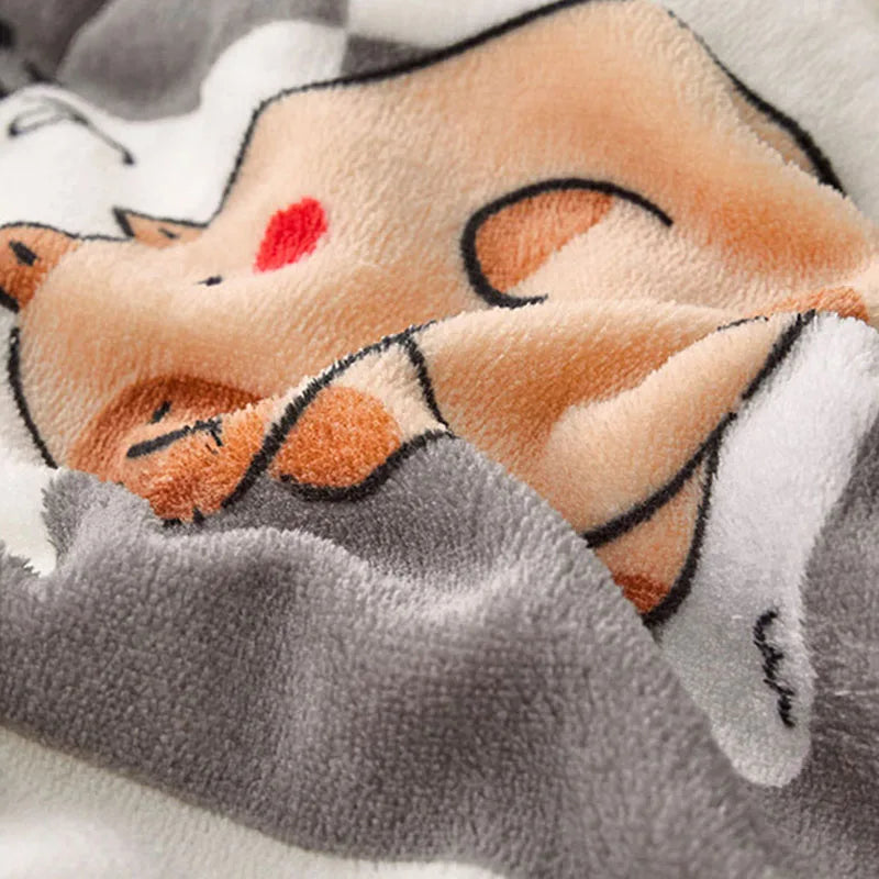 Winter Thick Three-Layer Quilted Blanket Milk Flannel Multifunctional Warm Blankets for Home Cartoon Printed Single Sofa Cover